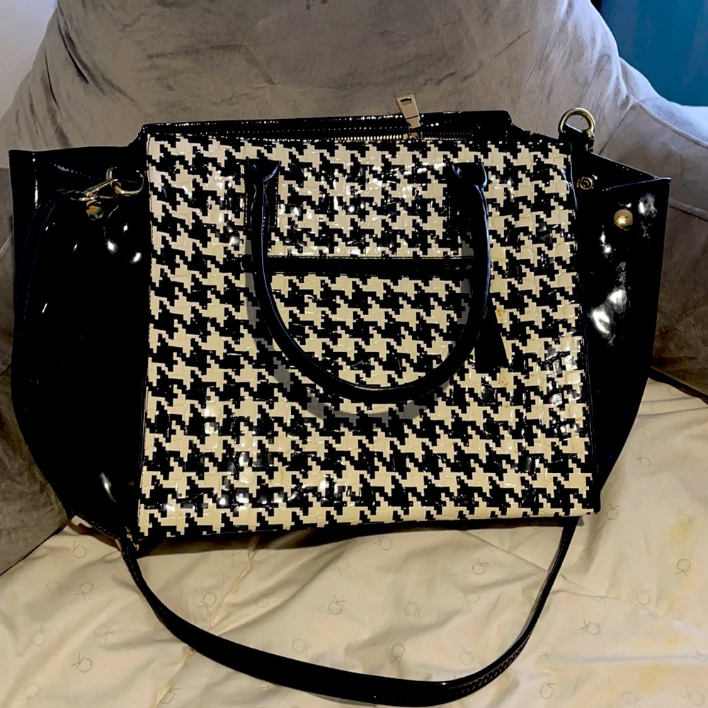 Ladies Patton leather herringbone pattern handbag
